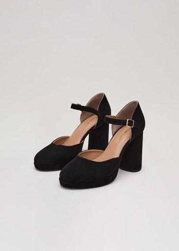 Phase Eight Black Suede Closed Toe Platform Heels Black Australia | IN3850924